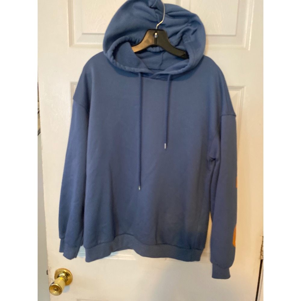 SHEIN Mens Blue Fleece Hoodie Chicago New York GraphicPullover Sweatshirt Size M